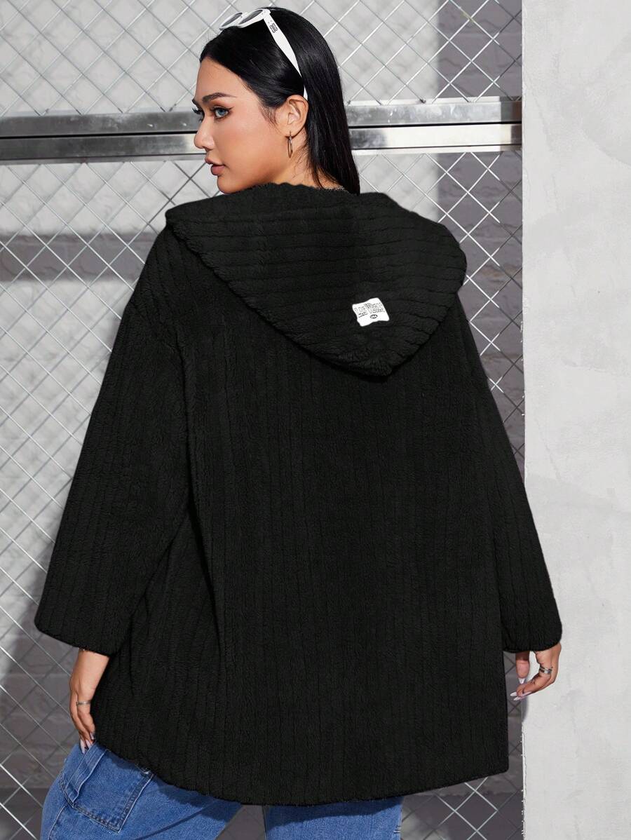SHEIN EZwear Kích thước lớn áo có mũ Sang trọng Áo khoác Với Đã vá - màu đen - Xem 1