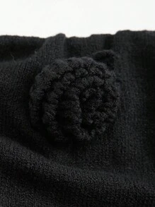 SHEIN Unity Flower Decor Off-The-Shoulder Knit Pullover Fall Winter Sweater - Black - View 5