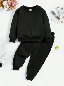 Toddler Girls' Casual Round Neck Pullover Sweater 2pcs/Set Suitable For Autumn And Winter - Black - View 1