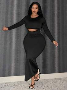 Slaydiva Plus Size Women's Hollow Out Dress - Black - View 3