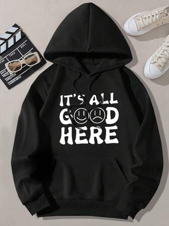 Women's Fashion Kangaroo Pocket Letter Print Hoodie