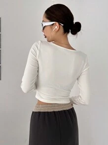 Dazy Star Của phụ nữ In thư Tay áo dài Áo thun - trắng - Xem 2