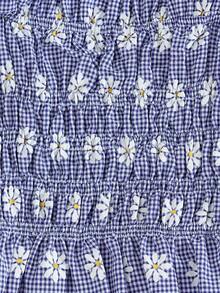 Soleia Áo sơ mi crop có in hoa sang trọng và viền ren xòe - Màu xanh lam - Xem 4