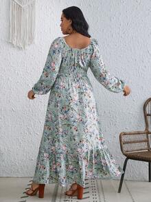 SHEIN VCAY 大尺碼女款花卉印花高開衩洋裝 - 彩色 - 查看 3