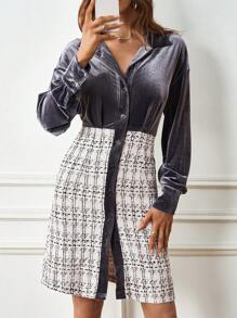 SHEIN Clasi Của phụ nữ Nút phía trước Kẻ sọc Vá lại Đầm - Xám - Xem 1