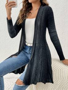 SHEIN LUNE Của phụ nữ Sọc Tay áo dài Áo len Mở - Nhiều màu - Xem 4