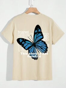 Manfinity Homme Men's Butterfly & Slogan Printed T-shirt - Khaki - View 4