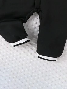 Infant Girls' Color Block Letter Pattern Striped Trim Jumpsuit - Black - View 3