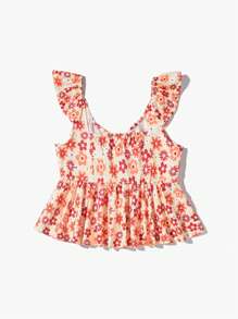 Soleia Women's Floral Print Tie Waist Ruffle Hem Decorated Blouse - Multicolor - View 2