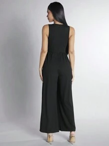 SHEIN PETITE Sleeveless Wide Leg Jumpsuit - Black - View 2