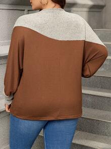 SHEIN LUNE 大尺碼蝙蝠翼袖雙色 T 卹 - 彩色 - 查看 2