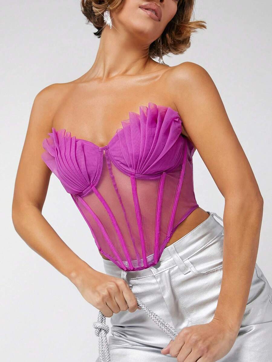 STRAP TOP WITH SHEER UNDERLAY THE FAN SEA