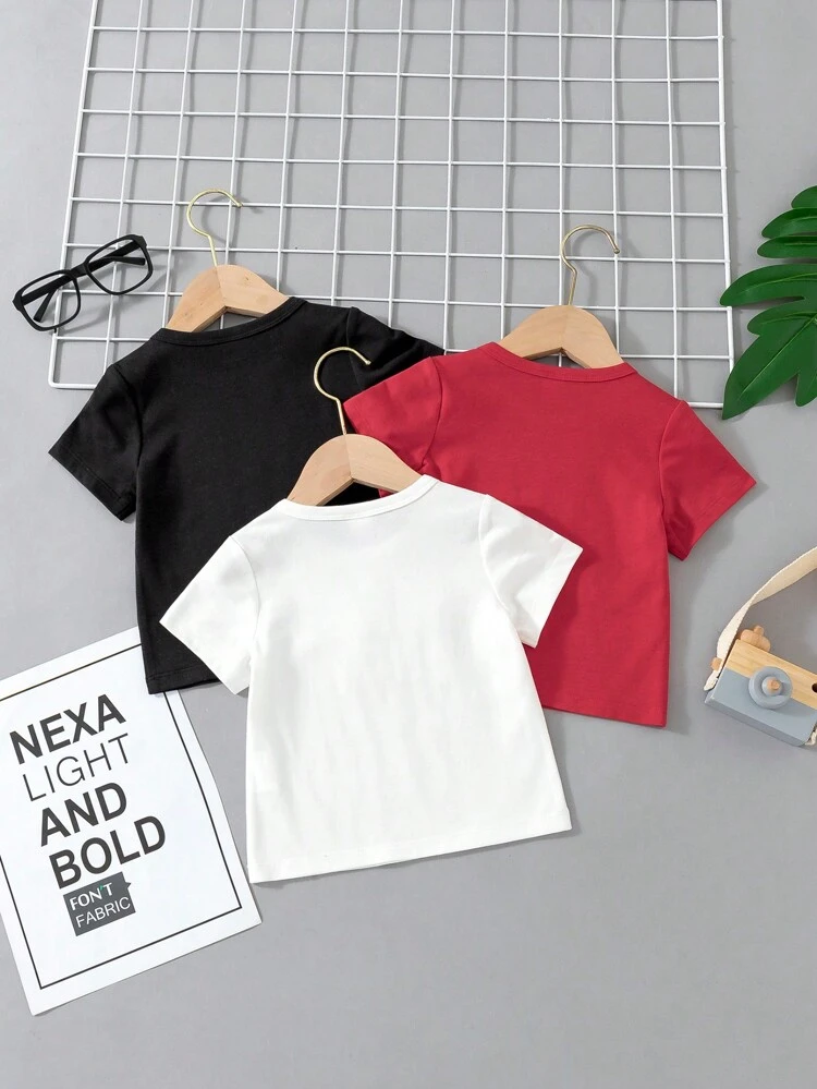 3pcs/set Baby Boys' Simple & Comfortable Street Style Letter Printed Multicolor Tops, Suitable For Outdoor Activities