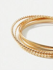 BizChic 5pcs Minimalist Golden Commute Metal Bangle Set - Gold - View 2