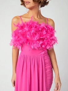 SHEIN Unity Faux Feather Ruched Side Draped Dress