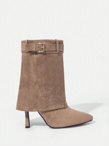 SheIn BIZ Women's Fashionable Buckle Decorated Classic Boots, Perfect For Casual Outfits In Autumn And Winter - Brown - View 2