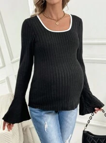 SHEIN Maternity Color Block Round Neck Flare Sleeve T-shirt