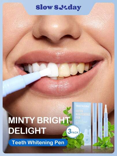 Slow Sunday Teeth Whitening Pen-3 Packs, Get Rid Of  Smoke Stains, Coffee Stains, Tea Stains, Keep Your Mouth Clean And White, Good Gift For Holiday, Party, Travel, Outdoor Activity, For Valentine'S Day, Valentines Gift, Suitable For Spring Personal Care