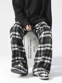 Chillumni Loose Fit Men's Plaid Long Trousers - Black - View 3