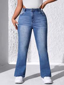 SHEIN EZwear Kích thước lớn Thon gọn Quần denim - Rửa nhẹ - Xem 5
