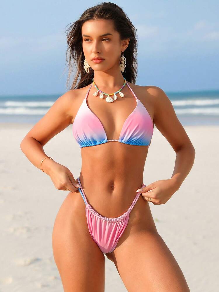 Summer Women's Gradient Color Halter Bikini Set