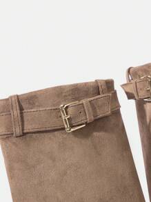 SheIn BIZ Women's Fashionable Buckle Decorated Classic Boots, Perfect For Casual Outfits In Autumn And Winter - Brown - View 7