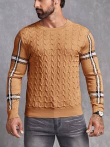 GENTILAND Men's Long Sleeve Round Neck Pullover Sweater - Brown - View 4