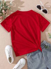 SHEIN Young Girl Cute Leopard Print Heart Pattern Short Sleeve T-Shirt - Burgundy - View 2