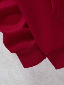 男款卡通印花帶帽長袖套頭衫,附拉緊繩 - 酒紅色 - 查看 4