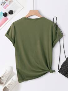 SHEIN Essnce 心跳與心形印花t恤 - 軍綠色 - 查看 2