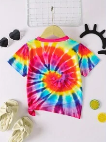 1 pieza Camiseta ligera de punto de manga corta con estampado de letras y números, estilo casual para niña, verano - Rosa Fucsia - Ver 2