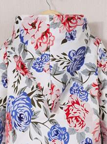 SHEIN Girls' Floral Print Zip-Up Hooded Jacket, For Tween Winter - Multicolor - View 3