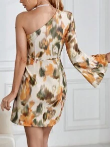 SHEIN Privé Women's Tie-dyed One Shoulder Dress - Multicolor - View 2