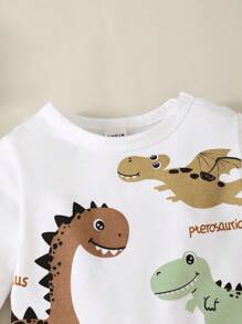 SHEIN Vintaside Kids Baby Boy Cartoon Printed Bodysuit And Pants Set - Green - View 5