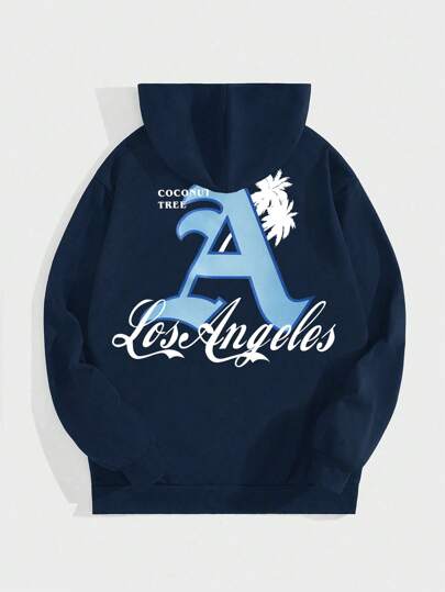 Prep Men Street Style Letter Printed Full-Zip Hoodie, Suitable For Fall And Winter Season