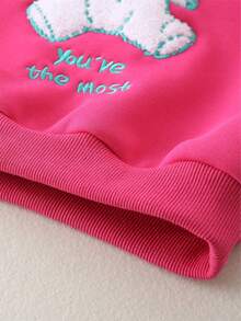 冬季新款可愛刺繡羊毛運動衫,適合幼兒女孩 - 粉色 - 查看 5