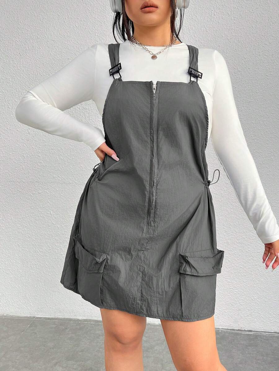 CovetEZ Của phụ nữ Kích thước lớn Cargo Phong cách Đầm Với Và Lớn Túi Thiết kế - Xám - Xem 1