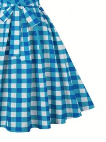 SHEIN Franclia Kẻ sọc Thắt lưng Váy Dây - Màu xanh lam - Xem 4