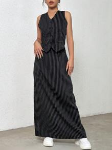 SHEIN Unity Sọc Bộ đồ Áo vest & Bộ váy - màu đen - Xem 1