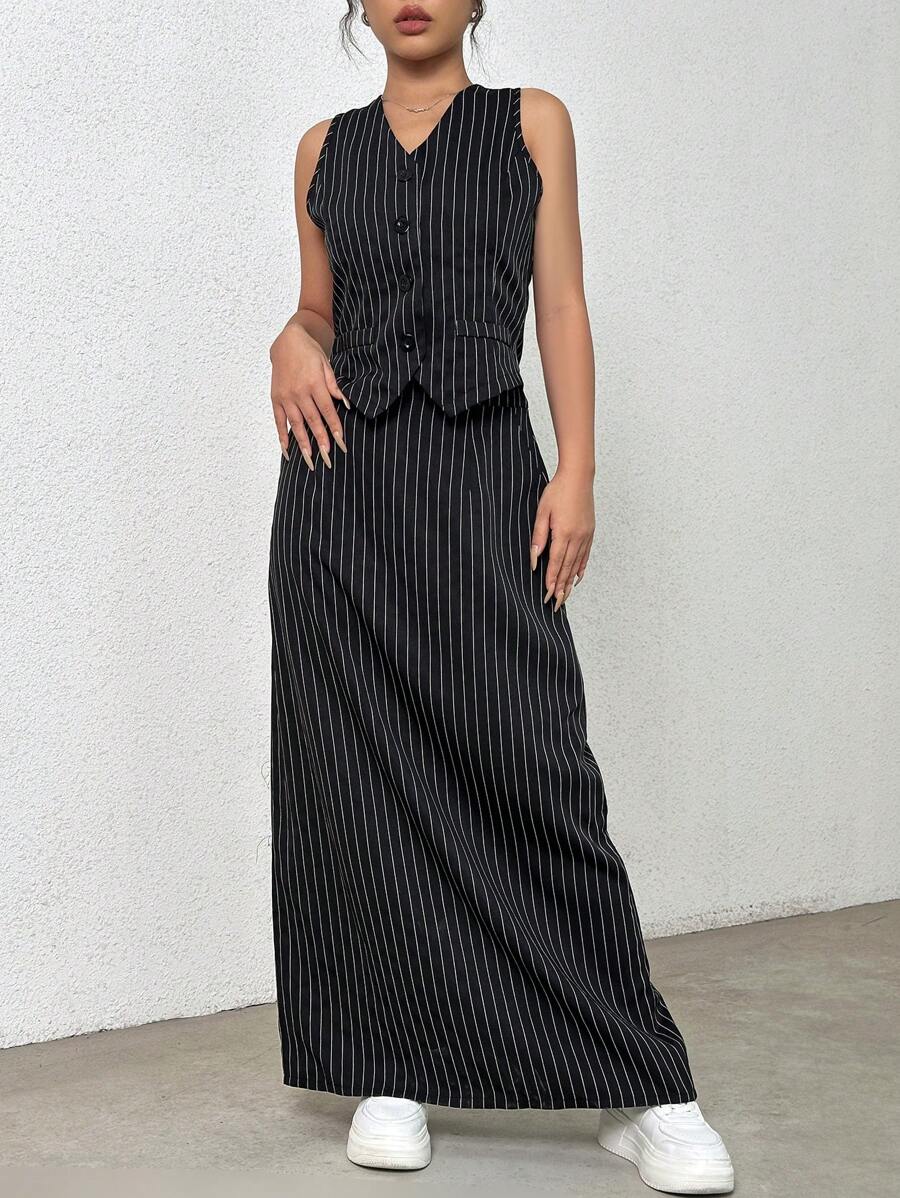 SHEIN Unity Sọc Bộ đồ Áo vest & Bộ váy - màu đen - Xem 1
