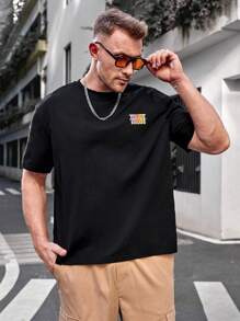 Manfinity VCAY Nam Kích thước lớn Slogan In Dệt kim Giải trí Ngắn tay Áo thun - màu đen - Xem 5