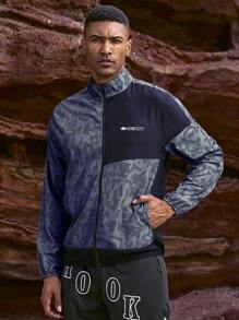 Manfinity Sport Corelite Áo khoác nam in chữ màu khối màu phong cách bạn trai có khóa kéo dùng cho áo tập luyện thể thao - Nhiều màu - Xem 3