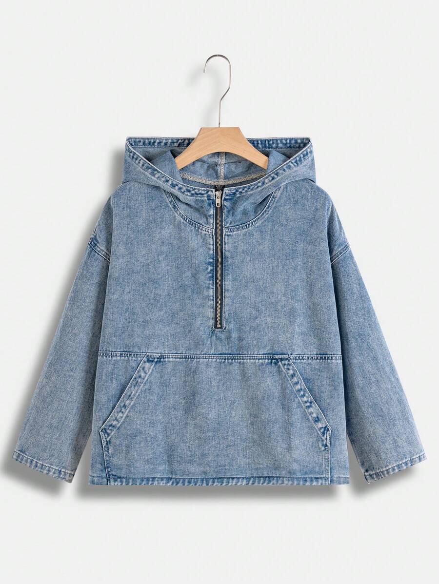 SHEIN EZwear Plus Size Women's Hooded Denim Jacket - Blue - View 1