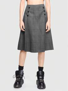 ROMWE Grunge Punk 女士休閒格紋鈕扣前a字裙 - 彩色 - 查看 1