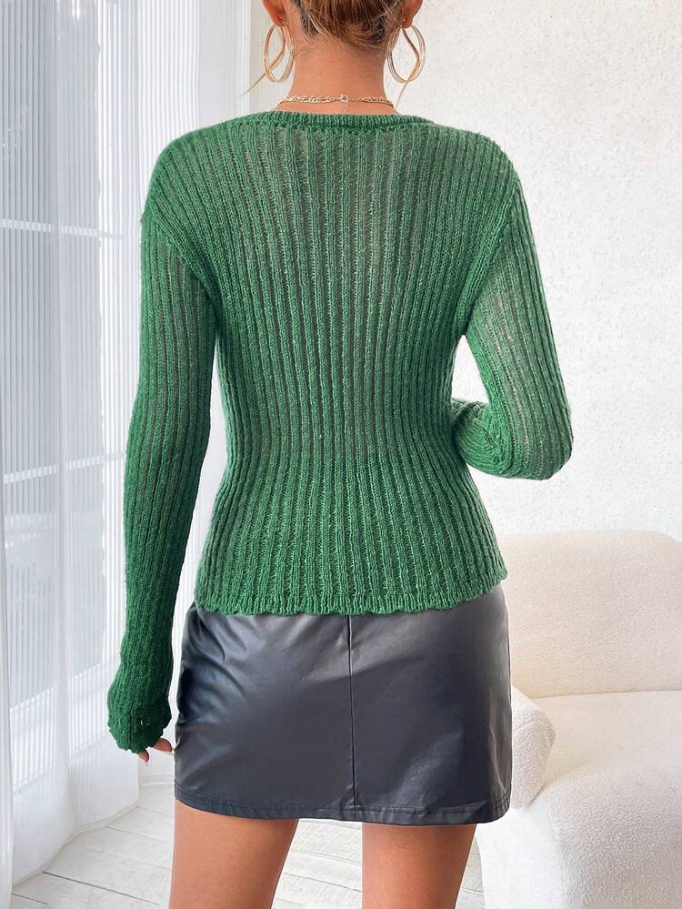 Solid Color Slim Fit Round Neck Knit Pullover Fall Winter Sweater