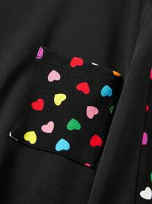 SHEIN LUNE Heart Print Pocket Patched Tee Dress - Black - View 5