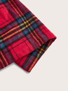 SHEIN Clasi Plus 1pc Tartan Print Double Breasted Overcoat - Red - View 4