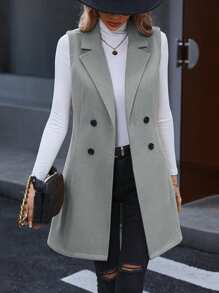 SHEIN Privé Women's Lapel Collar Double Breasted Vest Jacket - Grey - View 1