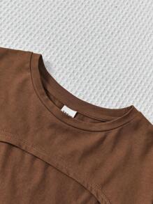 Meisjes In de mode Sportief brei Ronde hals Korte mouwen Tops En Cami Vest , 2 st./set