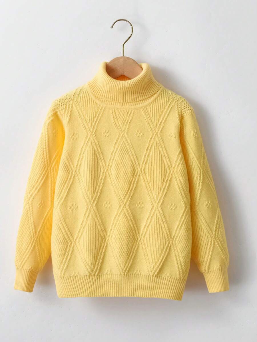 SHEIN 十幾歲女孩純色高領休閒毛衣 - 黃色 - 查看 1